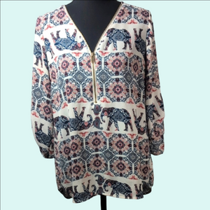 Rue21 Elephant Print Blouse - Blue, Red, and White